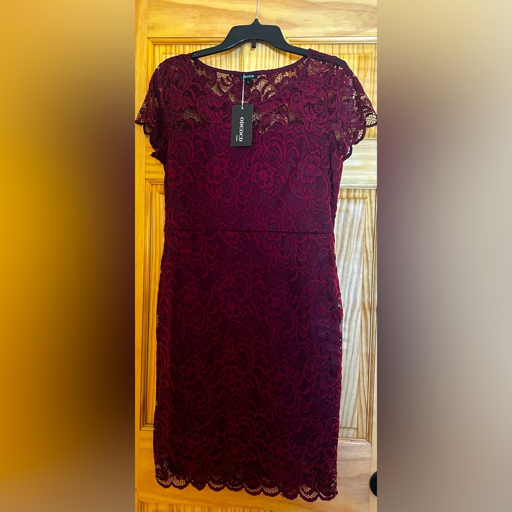 Burgundy Cocktail Dress with Lace